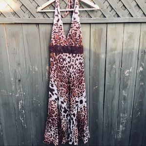 Betsey Johnson Leopard Print and Lace Halter Dress